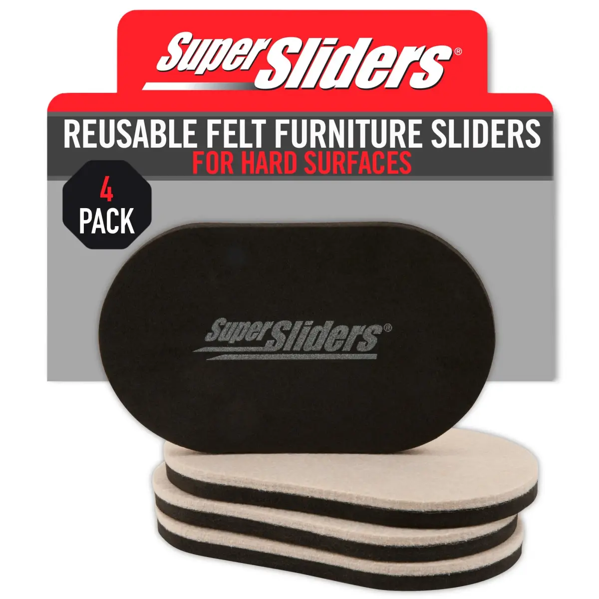 Super Sliders 3.5" x 6" Oval Reusable Furniture Sliders for Hard Surfaces | Set of 4 Beige - main product image