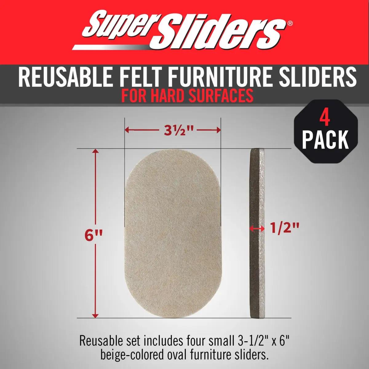 Super Sliders 3.5" x 6" Oval Reusable Furniture Sliders for Hard Surfaces | Set of 4 Beige - view 8