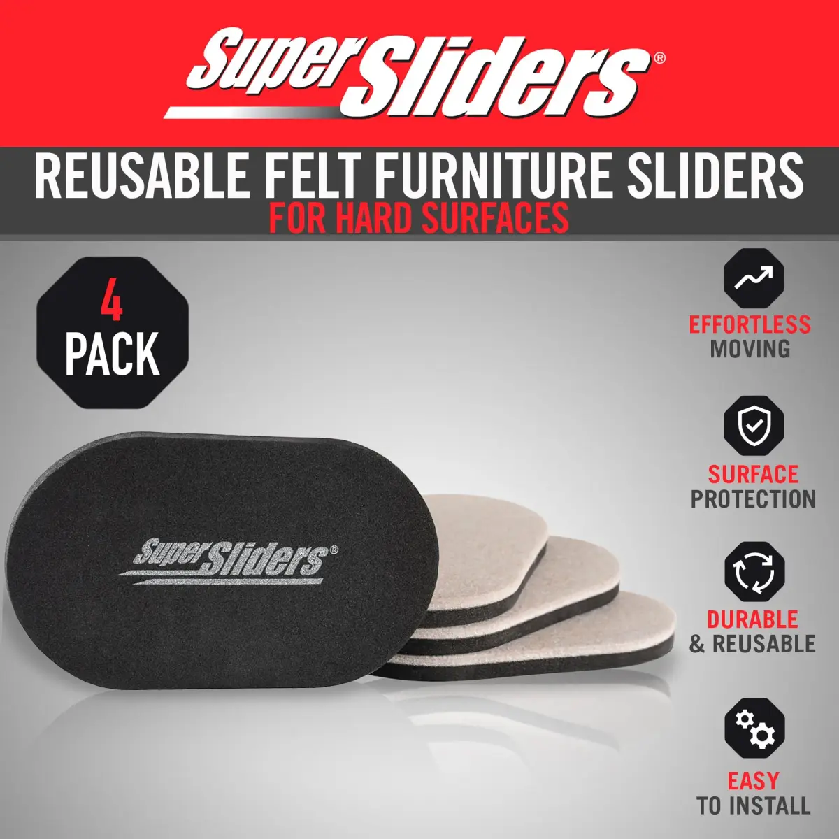 Super Sliders 3.5" x 6" Oval Reusable Furniture Sliders for Hard Surfaces | Set of 4 Beige - view 2