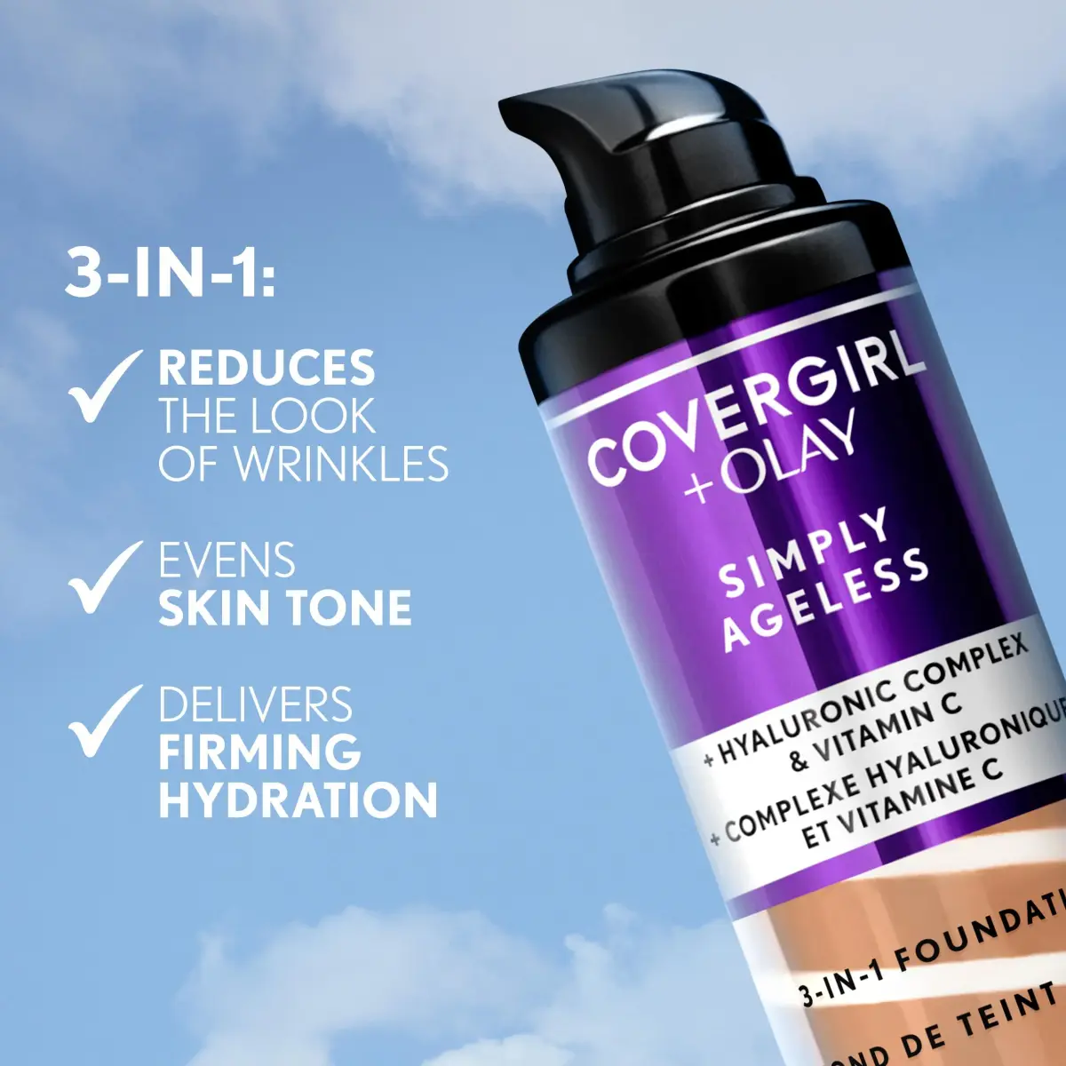 COVERGIRL Simply Ageless 3-in-1 Foundation - 240 Natural Beige Liquid | Anti-Aging Formula with Hyaluronic Complex & Vitamin C - view 5