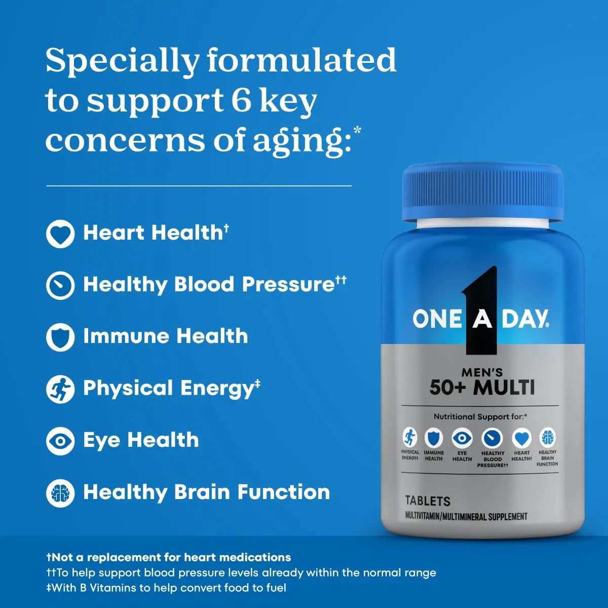 One A Day Men's 50+ Multivitamins 100 Count (Pack of 1) | Supports Immune Health & Energy with Zinc & Vitamin D - view 2