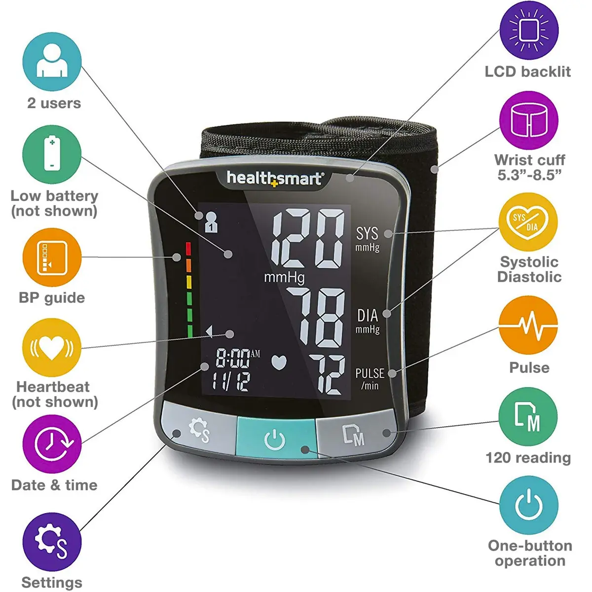 HealthSmart Digital Premium Wrist Blood Pressure Monitor with Talking Feature | 120 Readings, 2 Users, 5.3"-8.5" Cuff - view 2
