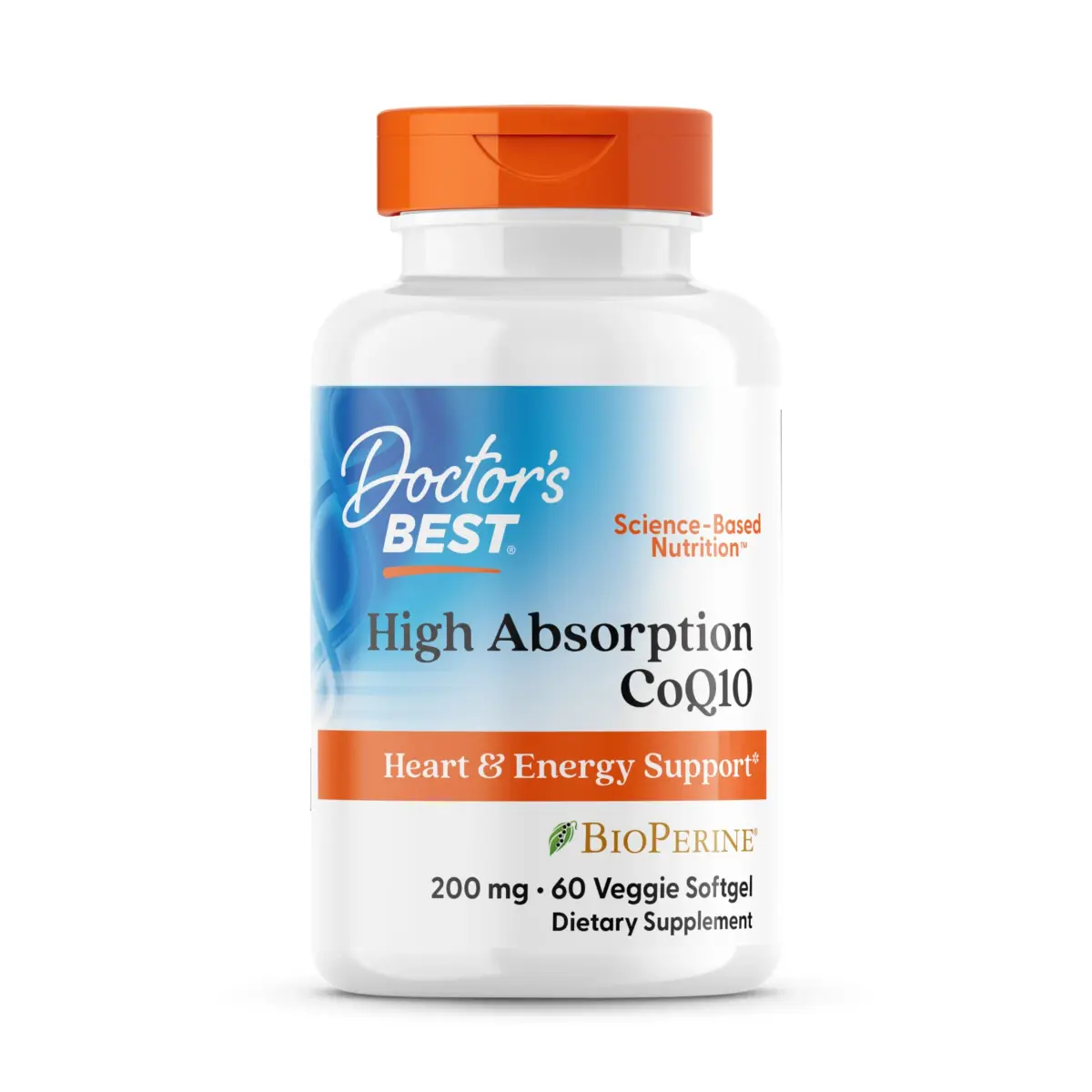 Doctor's Best High Absorption CoQ10 200mg with BioPerine, 60 Veg Softgels | Cellular Energy & Heart Health Support - main product image