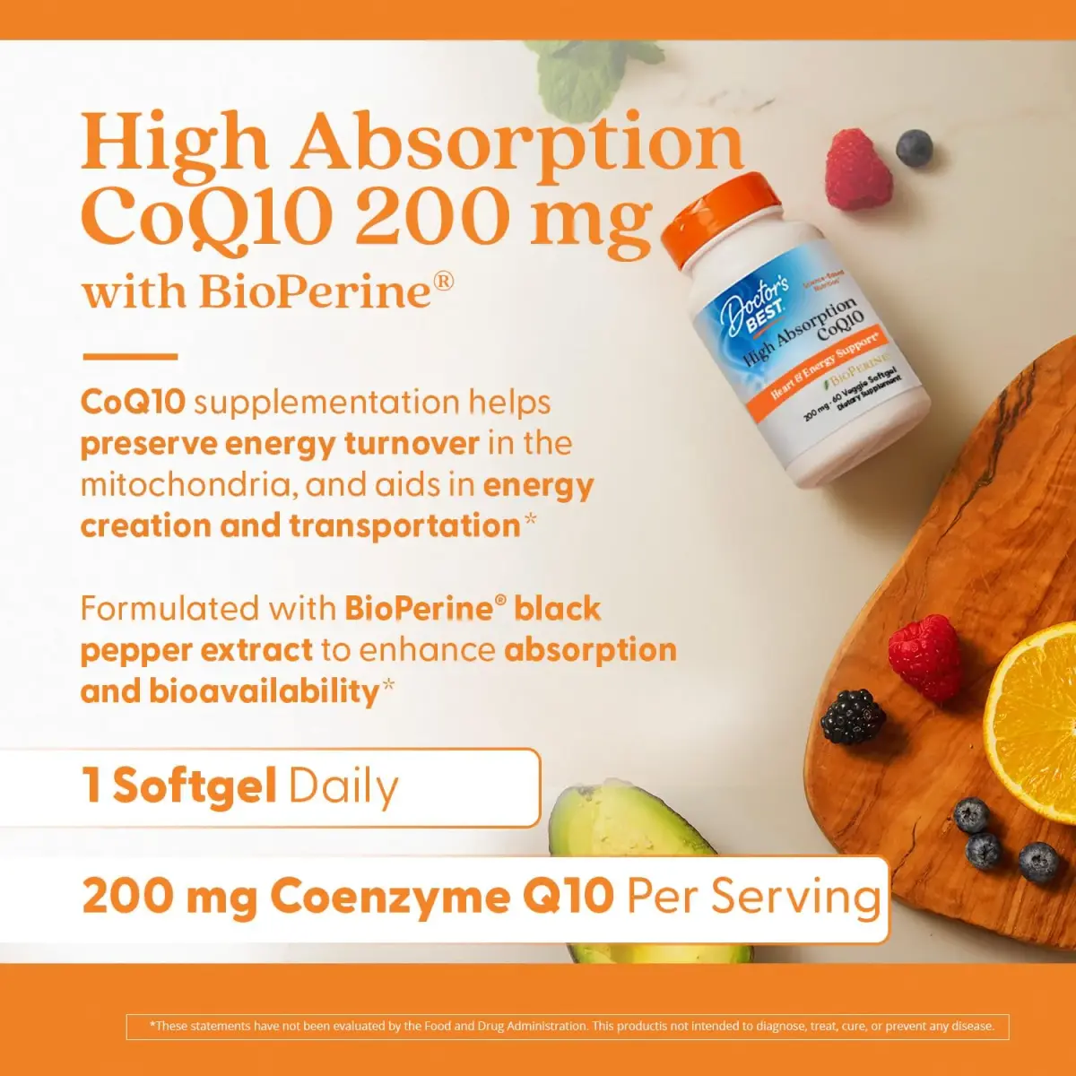 Doctor's Best High Absorption CoQ10 200mg with BioPerine, 60 Veg Softgels | Cellular Energy & Heart Health Support - view 3