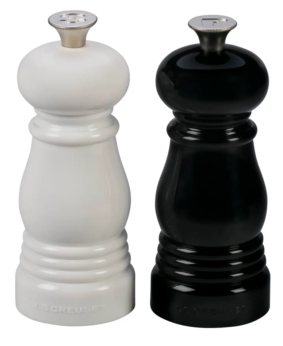 Le Creuset Petite Salt and Pepper Mill Set - Black & White 5" x 2" each | Ceramic grinder, durable & easy to clean - main product image