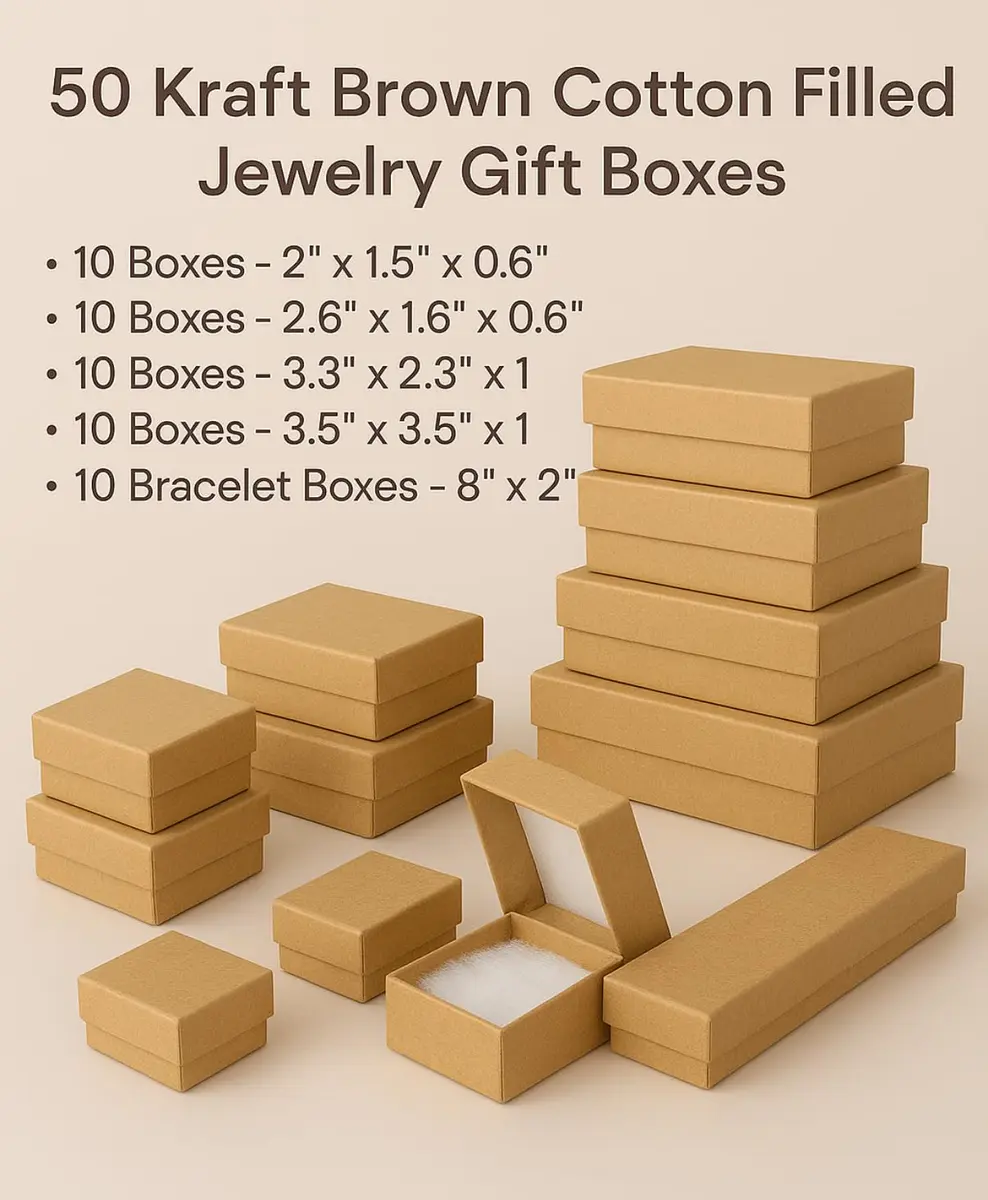 Belandaria Designs Jewelry Boxes 50 Assorted Kraft Cotton Filled Small Gift Boxes - view 2