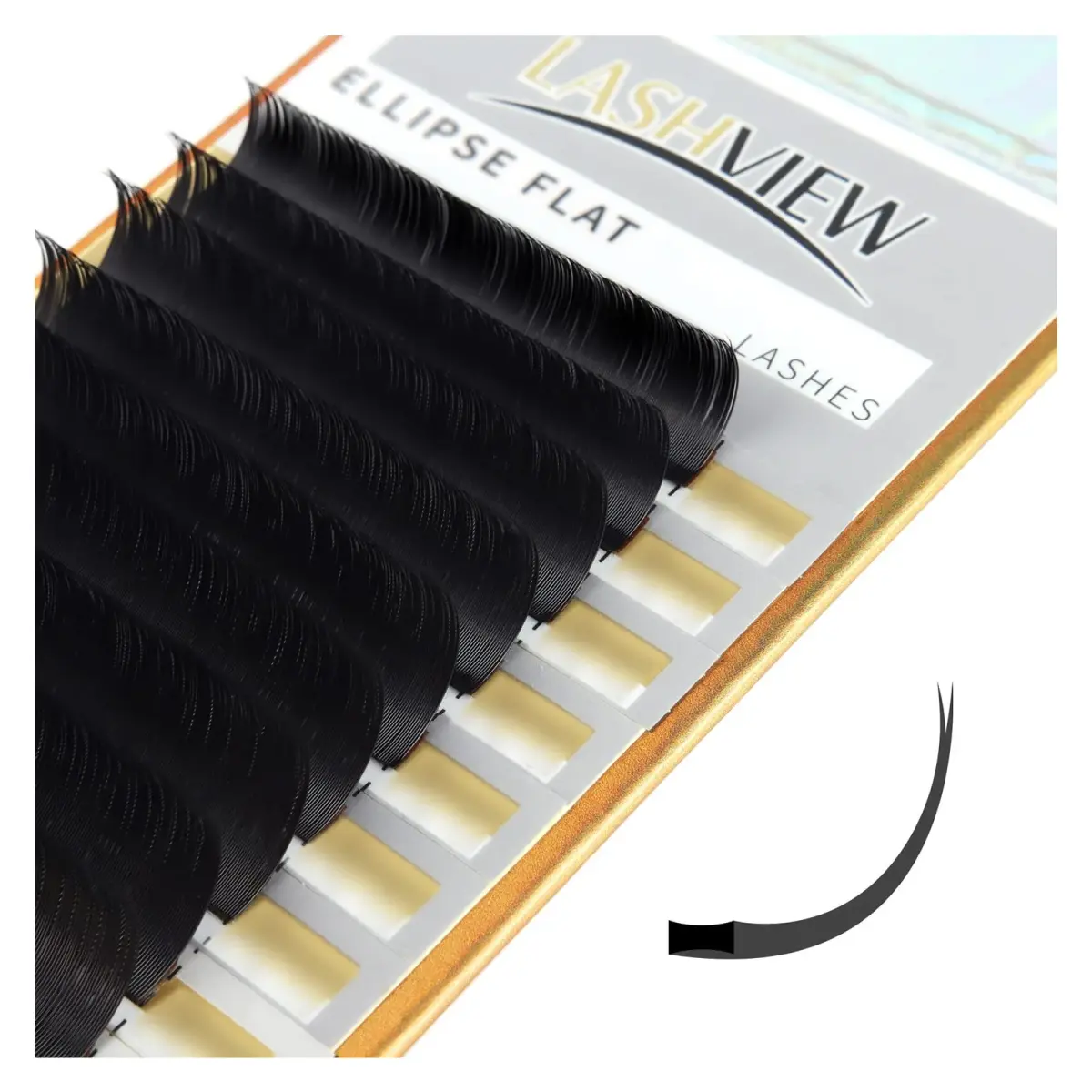 LASHVIEW 0.15mm C Curl Flat Ellipse 12mm Individual Eyelash Extensions - Professional Salon Use - main product image