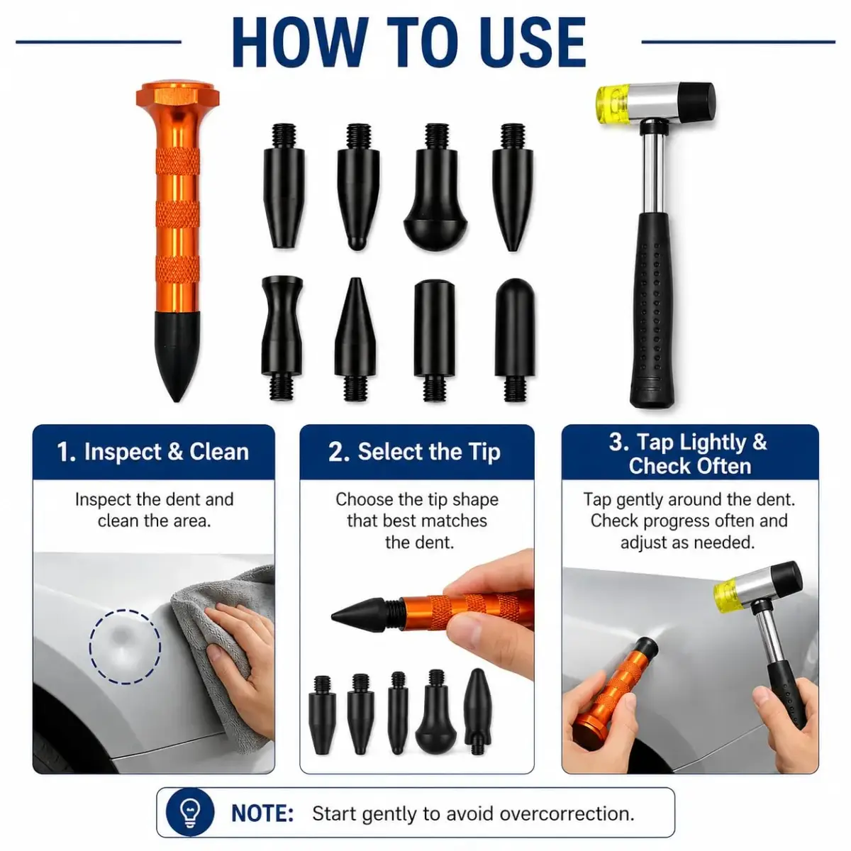HiYi Paintless Dent Removal Tool Kit with Rubber Hammer & 9 Heads | 200g (0.44 lb) - view 8