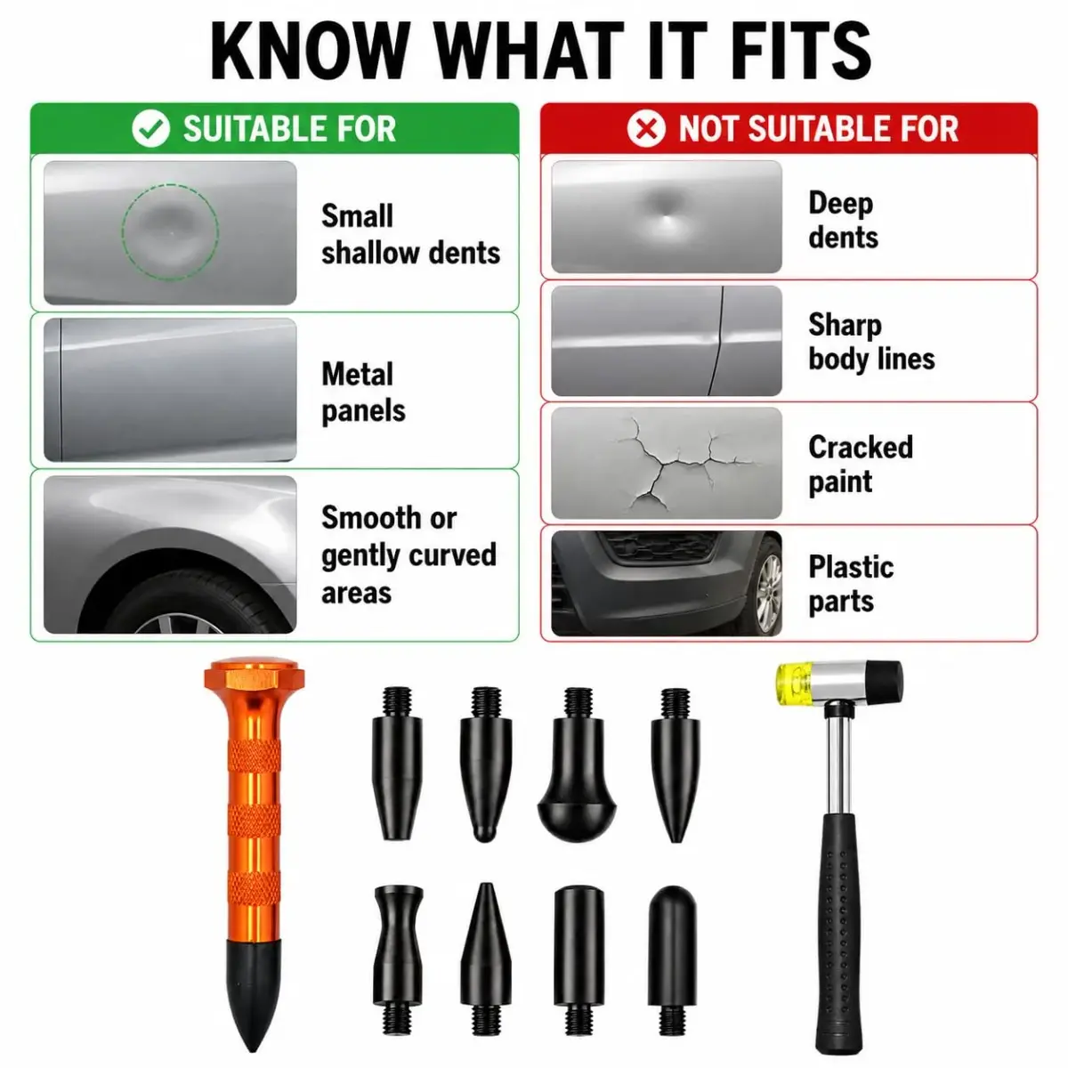 HiYi Paintless Dent Removal Tool Kit with Rubber Hammer & 9 Heads | 200g (0.44 lb) - view 3