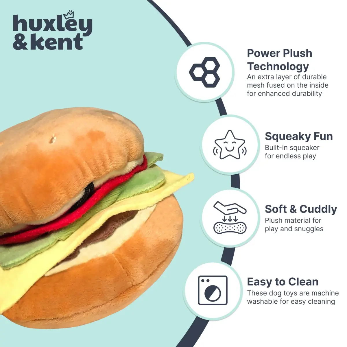 Huxley & Kent Power Plush Squeaky Dog Toy Hamburger Small | Soft, Durable, and Engaging for Dogs Under 25 lbs - view 4