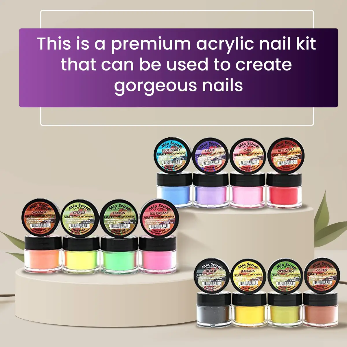 Mia Secret Fruity Collection Nail Acrylic Powder Set of 12 | 0.25 oz/ea | Vibrant Colors for Nail Art - view 2