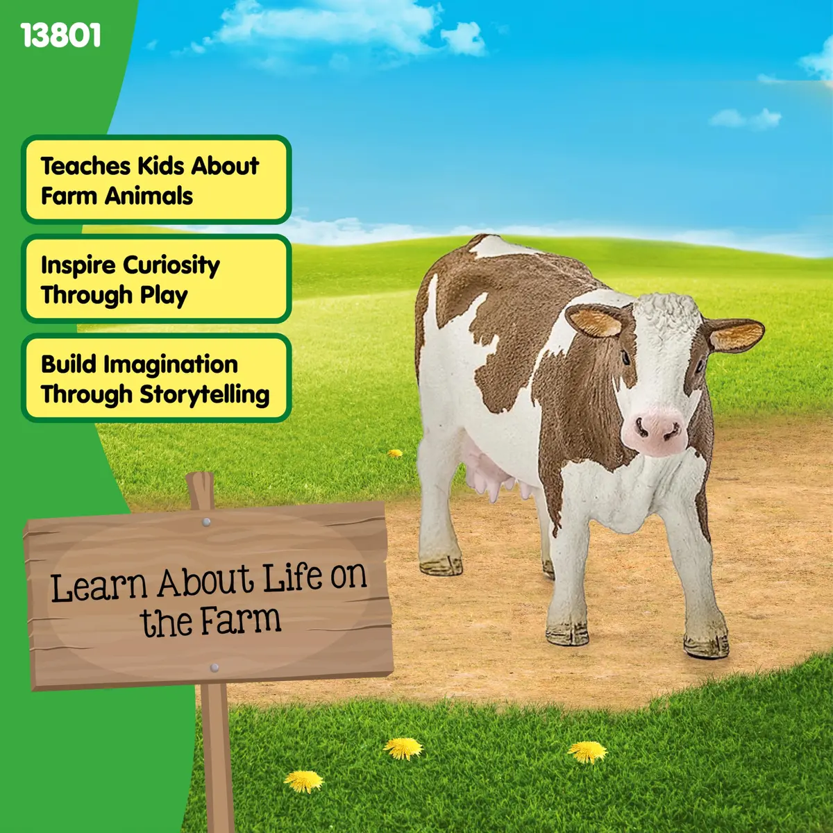 Schleich Simmental Cow Toy Figurine 7.6 cm (3 inch) | Realistic Farm Animal for Kids Ages 3+ - view 5