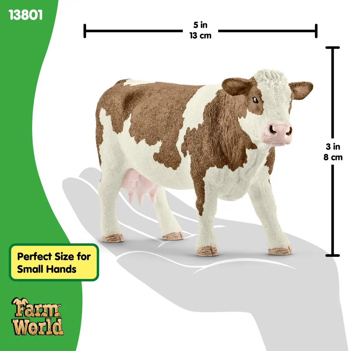Schleich Simmental Cow Toy Figurine 7.6 cm (3 inch) | Realistic Farm Animal for Kids Ages 3+ - view 6