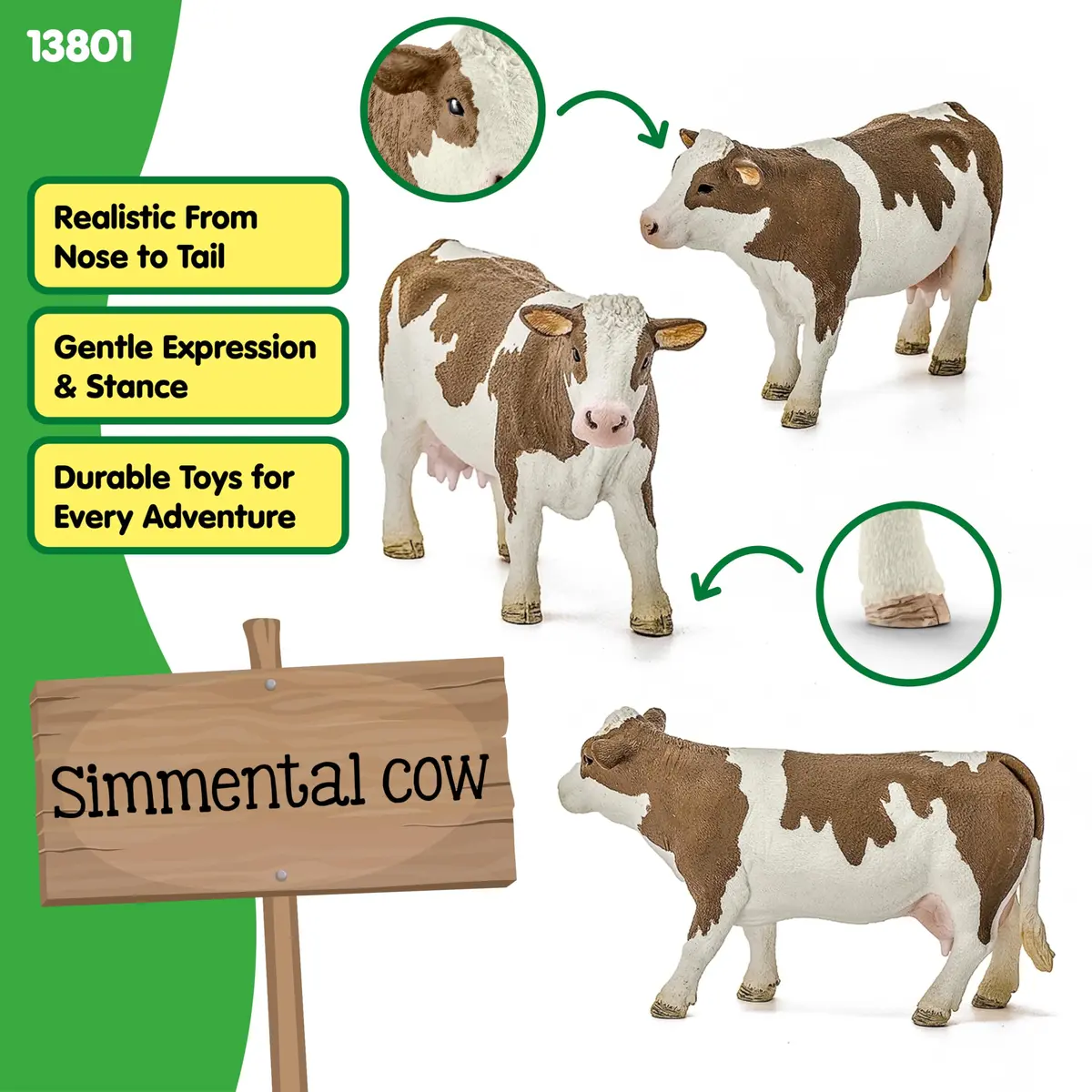 Schleich Simmental Cow Toy Figurine 7.6 cm (3 inch) | Realistic Farm Animal for Kids Ages 3+ - view 2