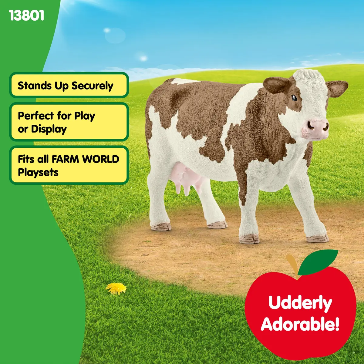Schleich Simmental Cow Toy Figurine 7.6 cm (3 inch) | Realistic Farm Animal for Kids Ages 3+ - view 4
