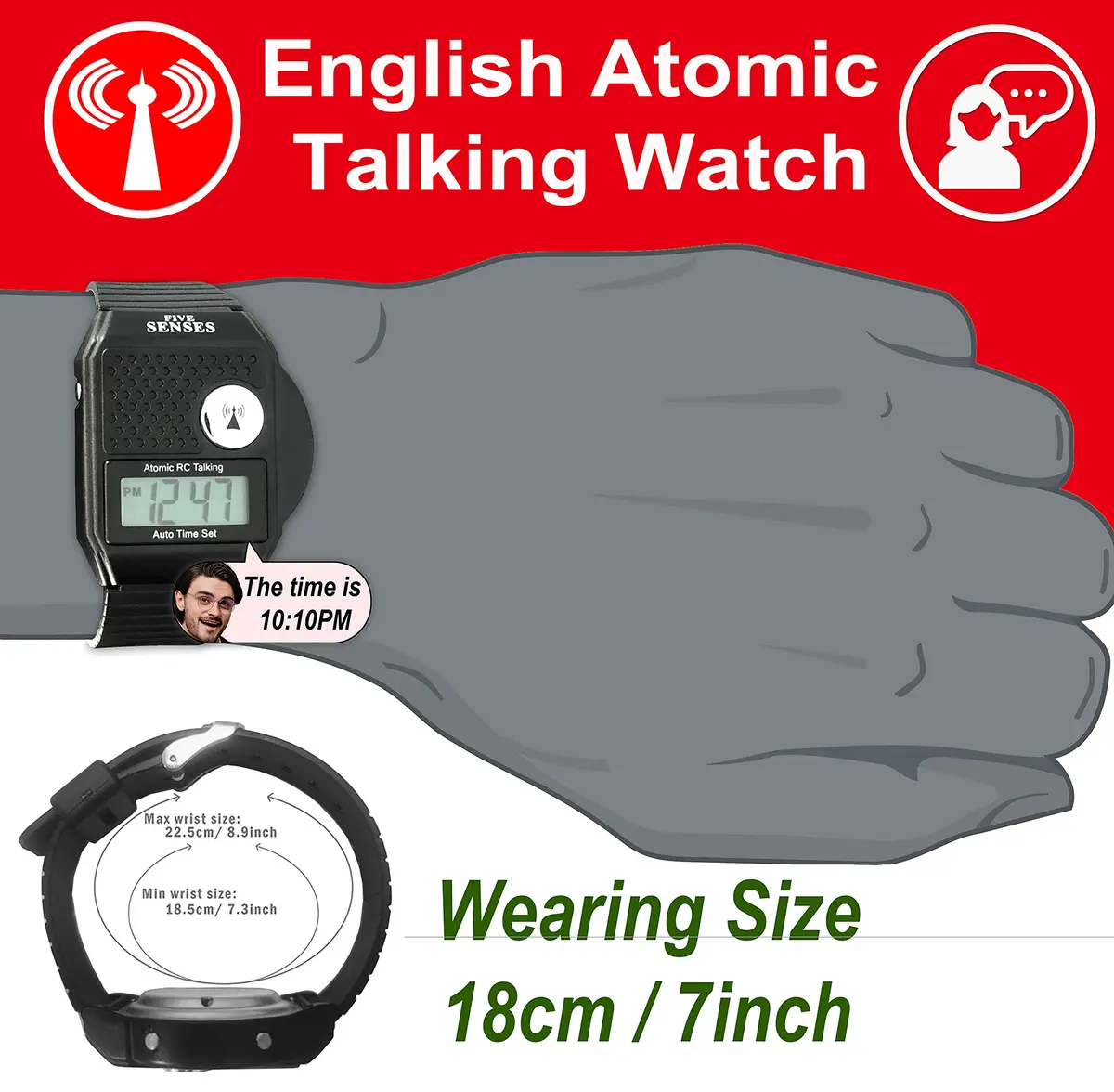 FIVE SENSES Atomic Talking Watch for Seniors & Visually Impaired | Self-Setting, Loud Voice, Easy to Use - view 9