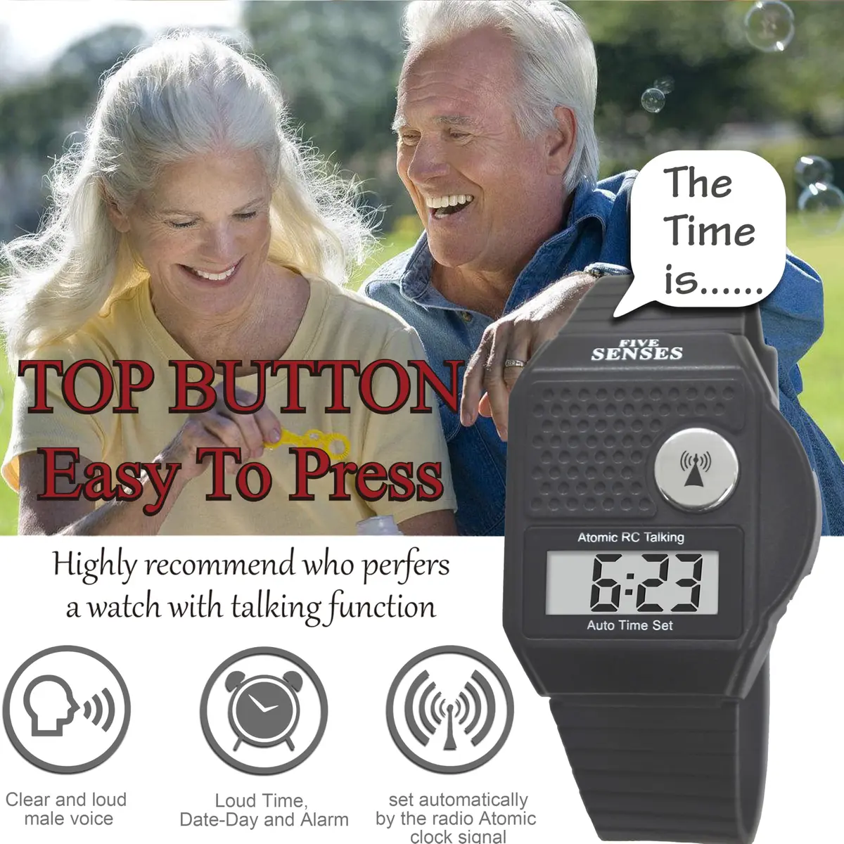 FIVE SENSES Atomic Talking Watch for Seniors & Visually Impaired | Self-Setting, Loud Voice, Easy to Use - view 2