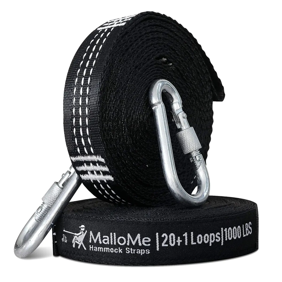 MalloMe Hammock Tree Straps with Carabiners - 12ft Heavy Duty Adjustable Swing Straps | 2-Pack, Black - view 5