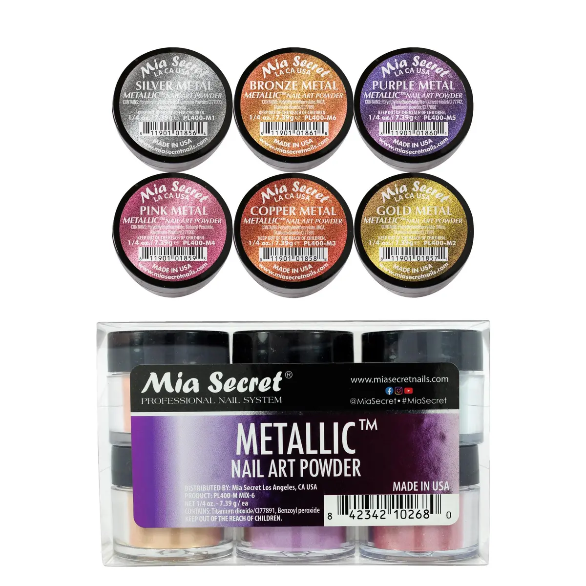 Mia Secret Metallic Nail Acrylic Powder Set of 6 | Salon-Quality, Long-Lasting Finish (70-120 chars) - main product image