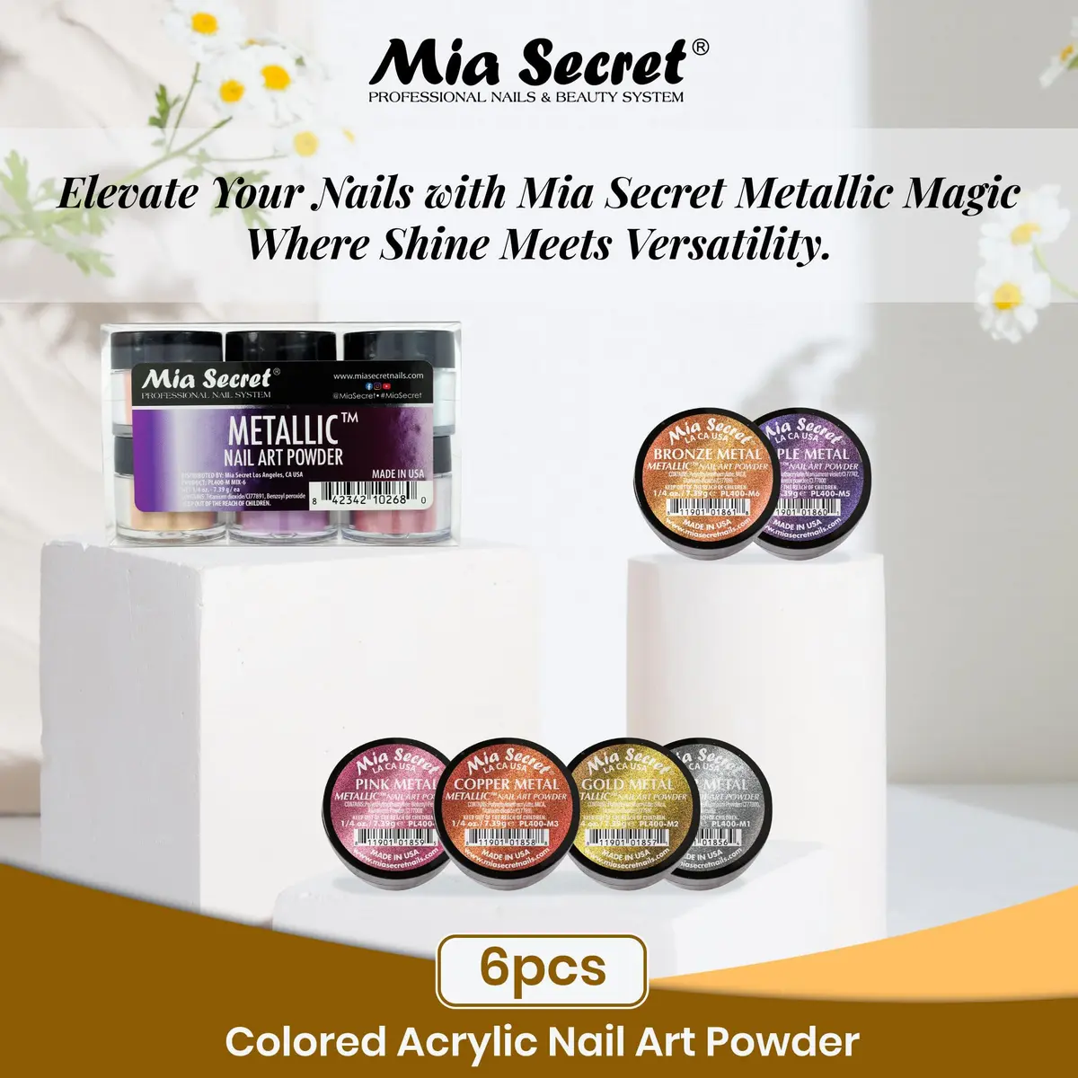 Mia Secret Metallic Nail Acrylic Powder Set of 6 | Salon-Quality, Long-Lasting Finish (70-120 chars) - view 2