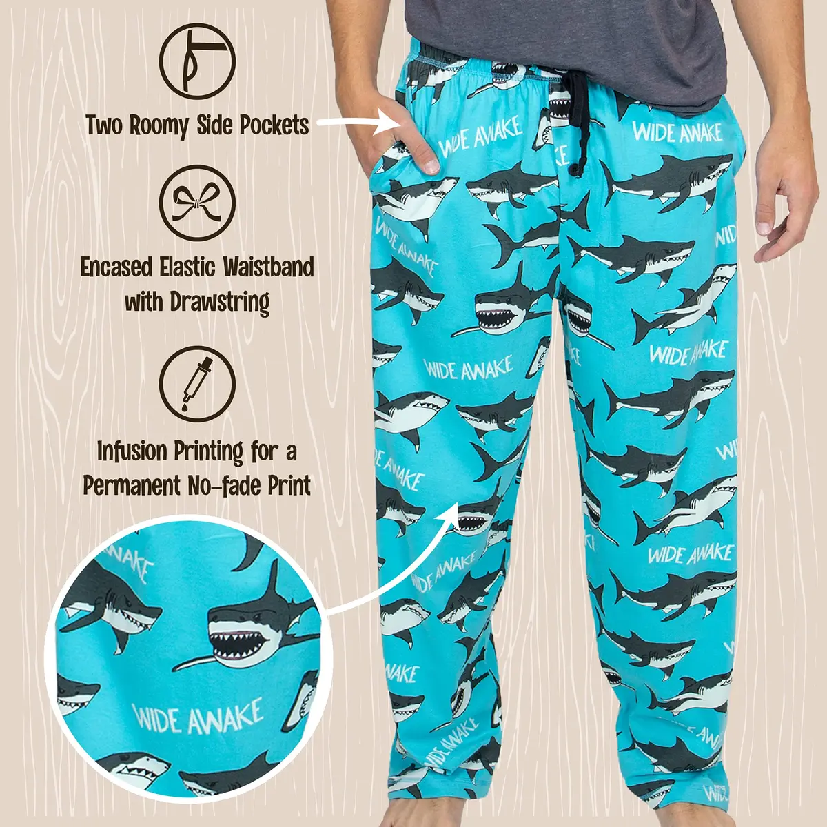 Lazy One Novelty Men's Pajama Pants, Shark, S | Soft Cotton Lounge Pants for Men - view 6