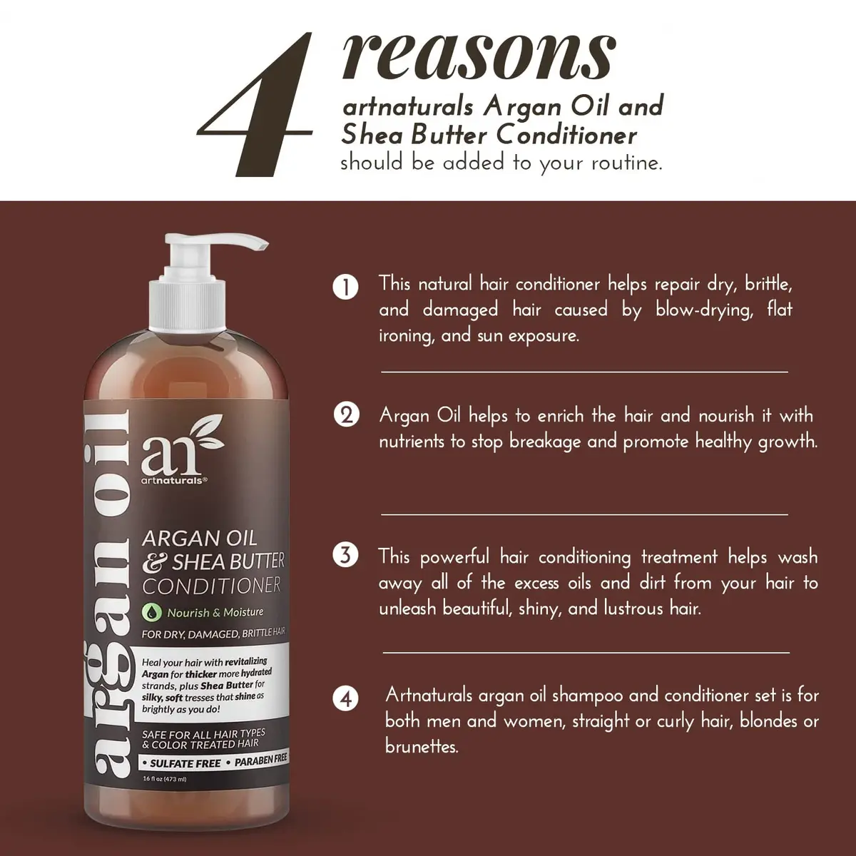 Artnaturals Argan Oil Conditioner 16 fl oz | Restores Shine & Moisture for All Hair Types - view 2