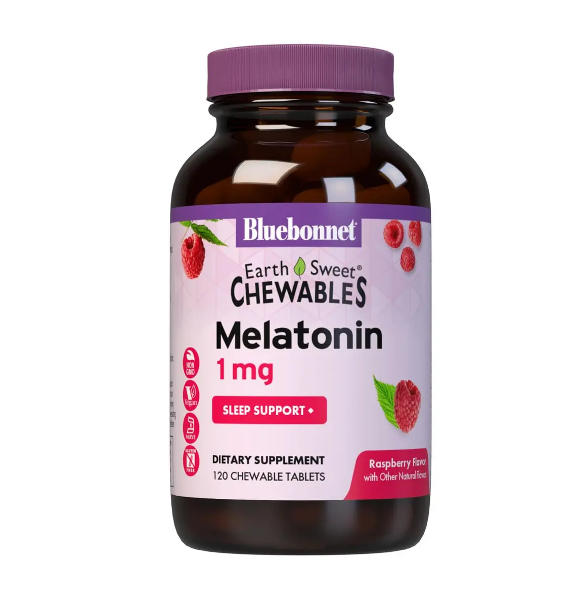 Bluebonnet Melatonin 1mg Raspberry Chewable Tablets 120 Count | Supports Restful Sleep - main product image