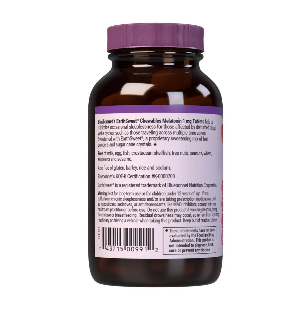 Bluebonnet Melatonin 1mg Raspberry Chewable Tablets 120 Count | Supports Restful Sleep - view 7