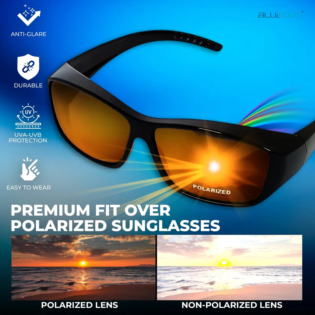 BLUE CUT Fit Over Polarized Sunglasses for Men & Women | 65mm (2.56") Lens Width, 154mm (6.06") Arm Length - view 2