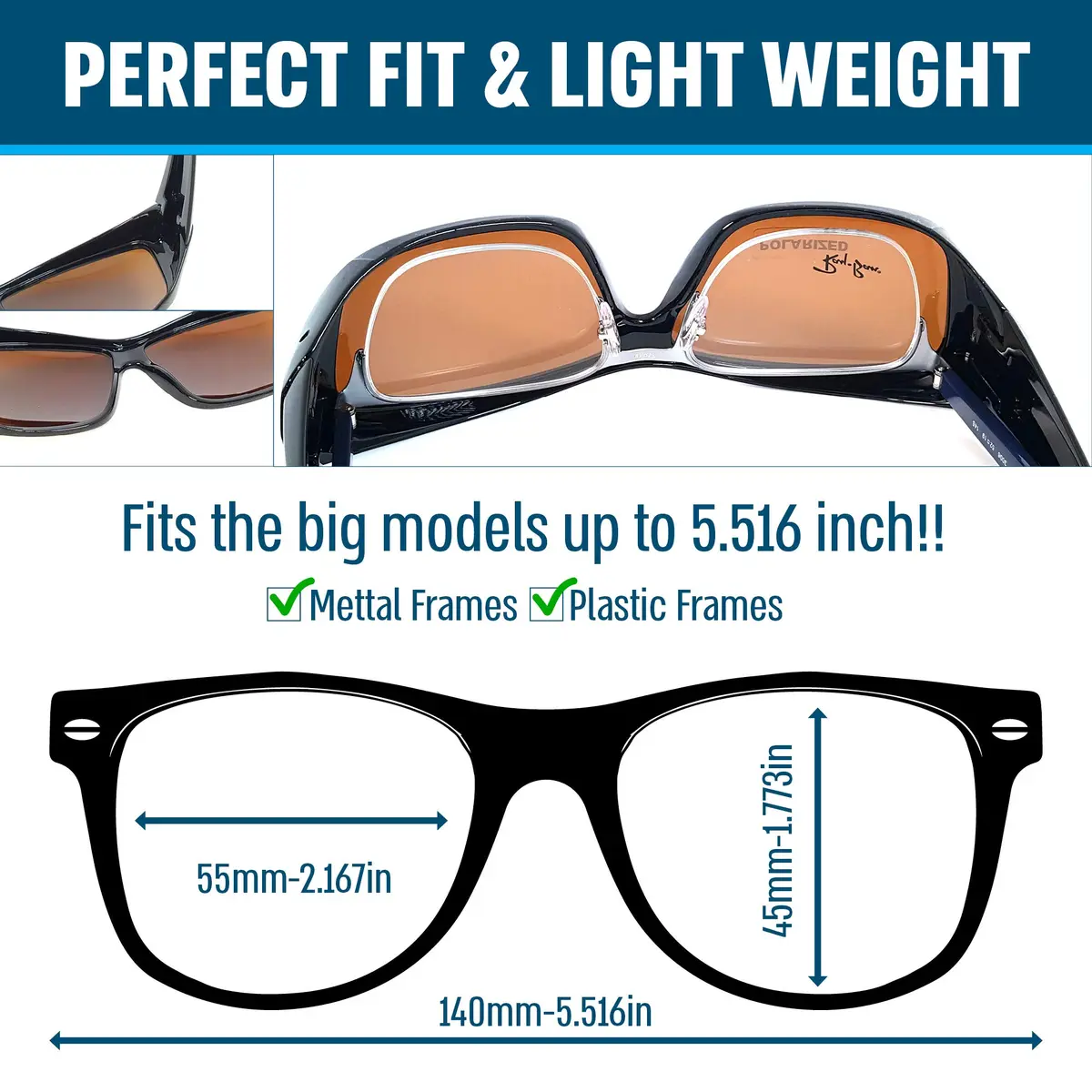 BLUE CUT Fit Over Polarized Sunglasses for Men & Women | 65mm (2.56") Lens Width, 154mm (6.06") Arm Length - view 3