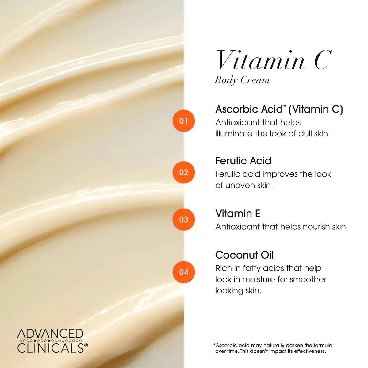 Advanced Clinicals Vitamin C Brightening Body Cream 473ml (16oz) | Visibly Illuminates for Radiant Skin - view 5