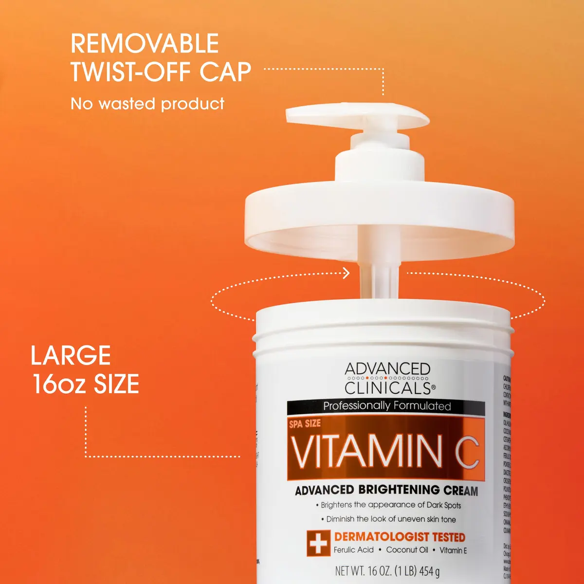 Advanced Clinicals Vitamin C Brightening Body Cream 473ml (16oz) | Visibly Illuminates for Radiant Skin - view 3