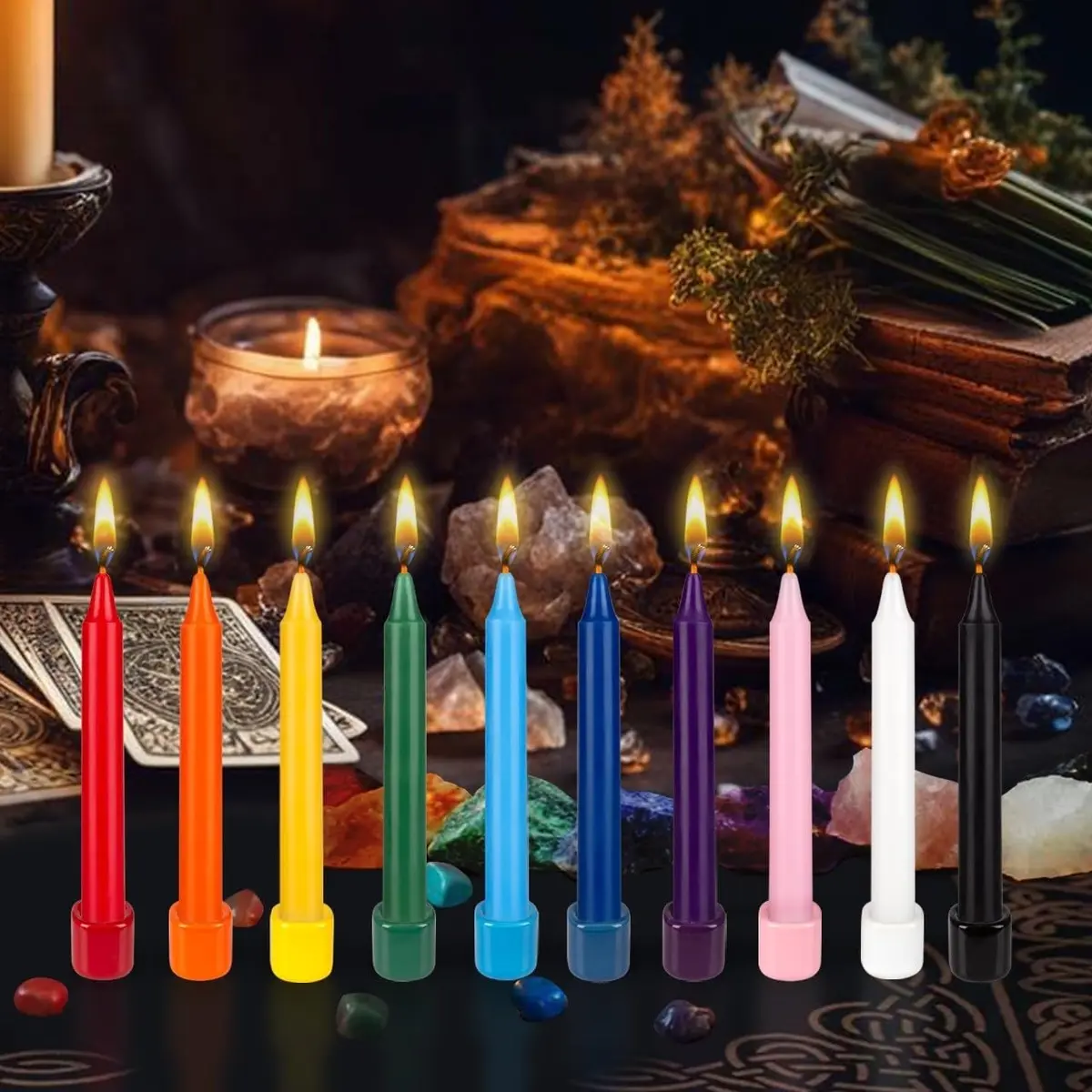 Mega Candles Mini Taper Spell Candles 40 Count | Unscented, Clean Burning, 4" x 1/2" Assorted Colors - view 6