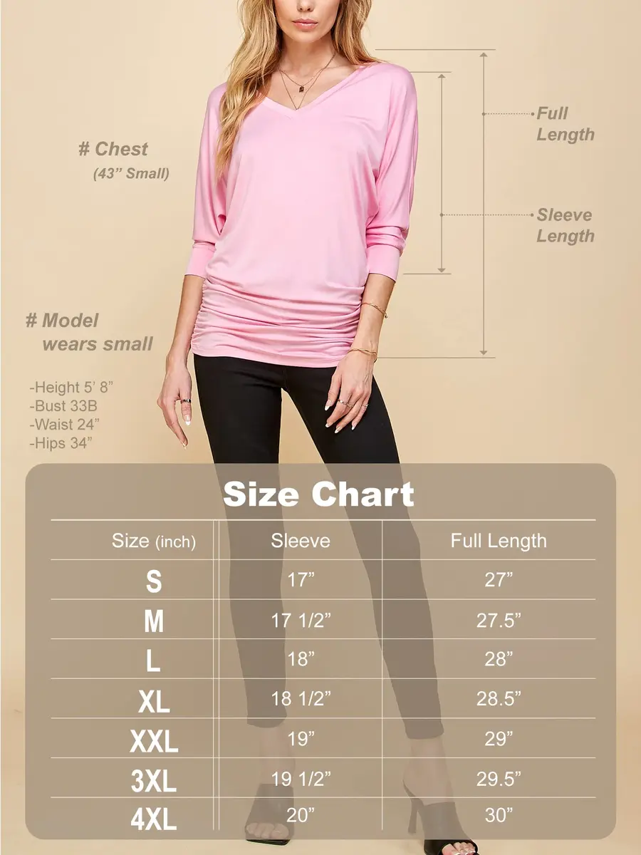 Made By Johnny Womens V Neck 3/4 Sleeve Dolman Top with Side Shirring XXL Olive | Casual Lightweight Rayon Blend - view 6