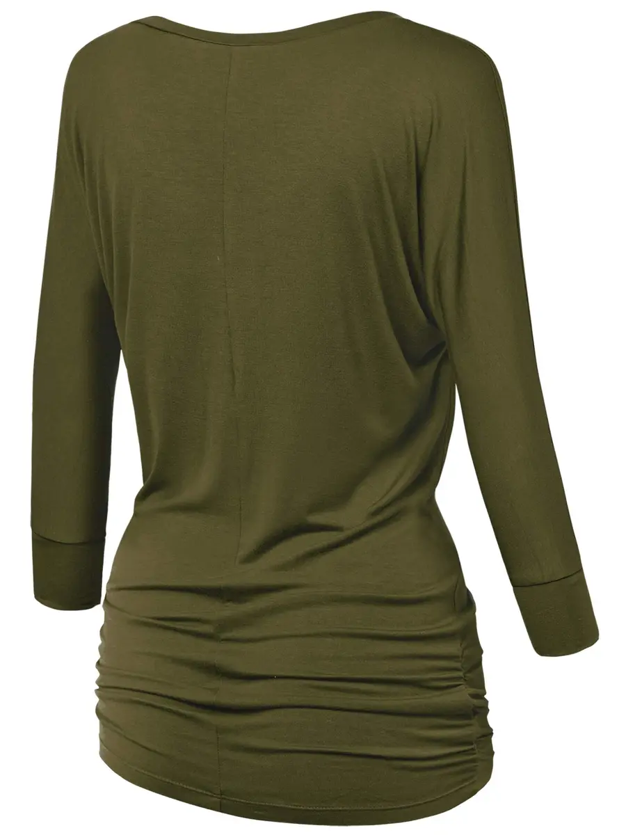 Made By Johnny Womens V Neck 3/4 Sleeve Dolman Top with Side Shirring XXL Olive | Casual Lightweight Rayon Blend - view 4