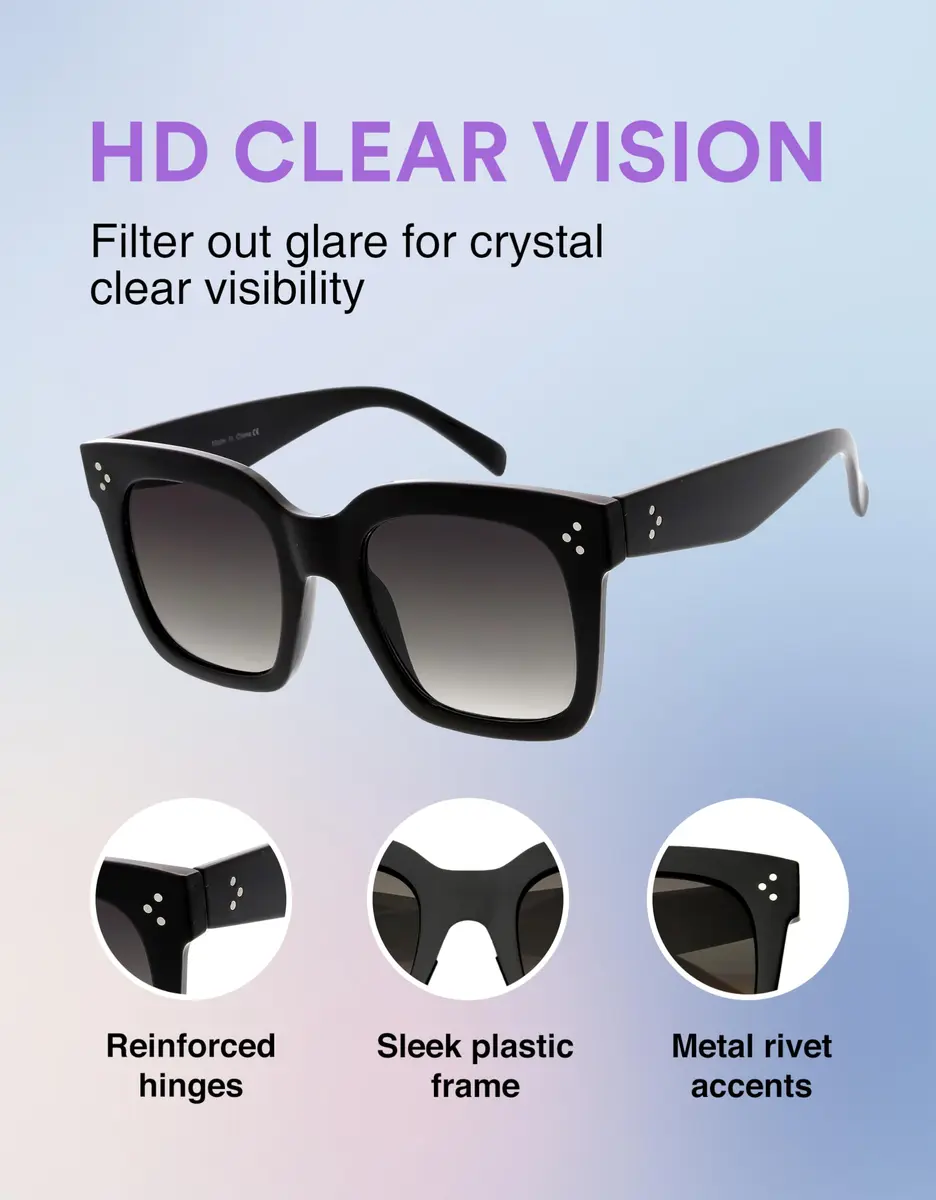 zeroUV Oversized Retro Square Sunglasses for Women 50mm UV400 Gradient Grey Black - view 5