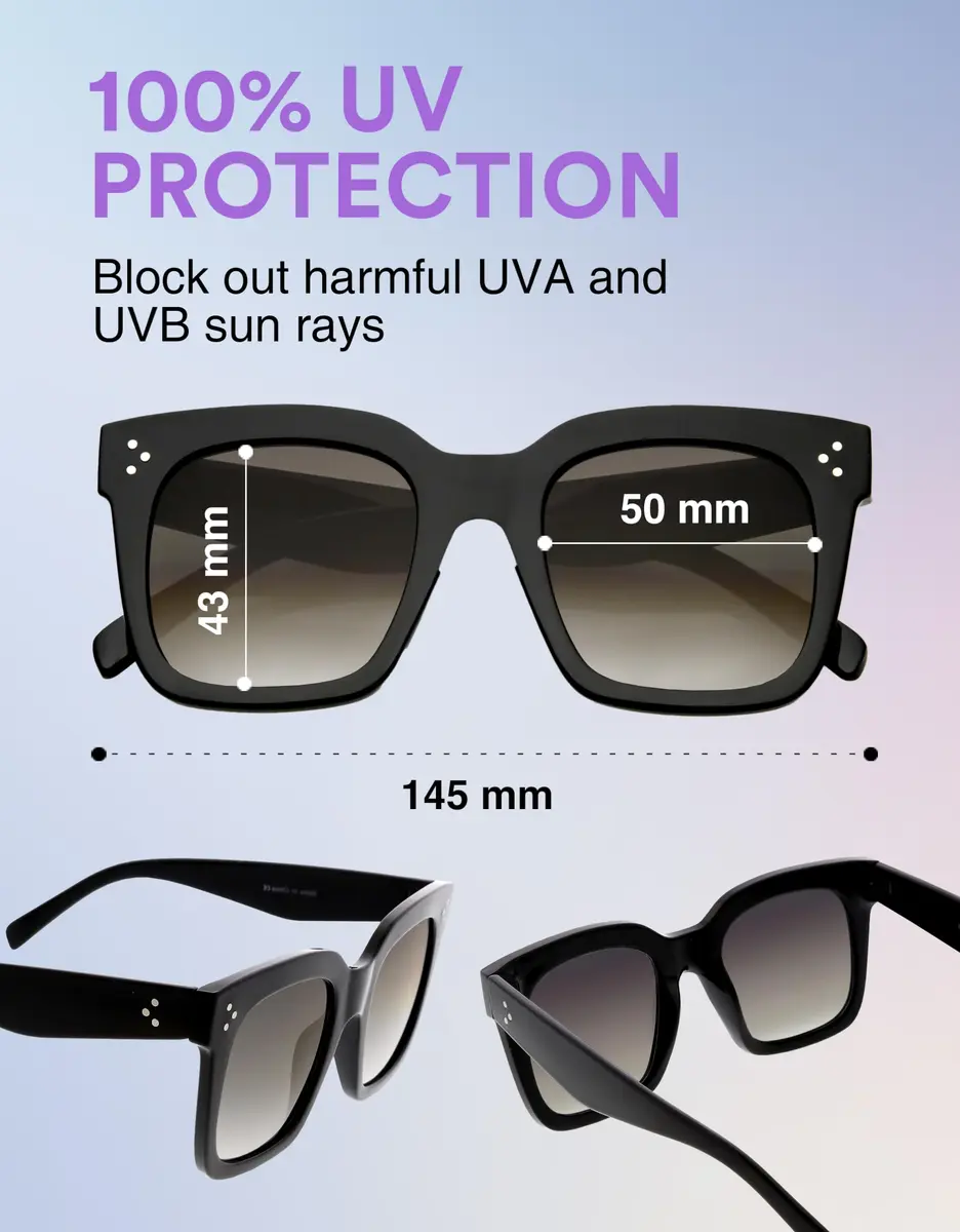 zeroUV Oversized Retro Square Sunglasses for Women 50mm UV400 Gradient Grey Black - view 2