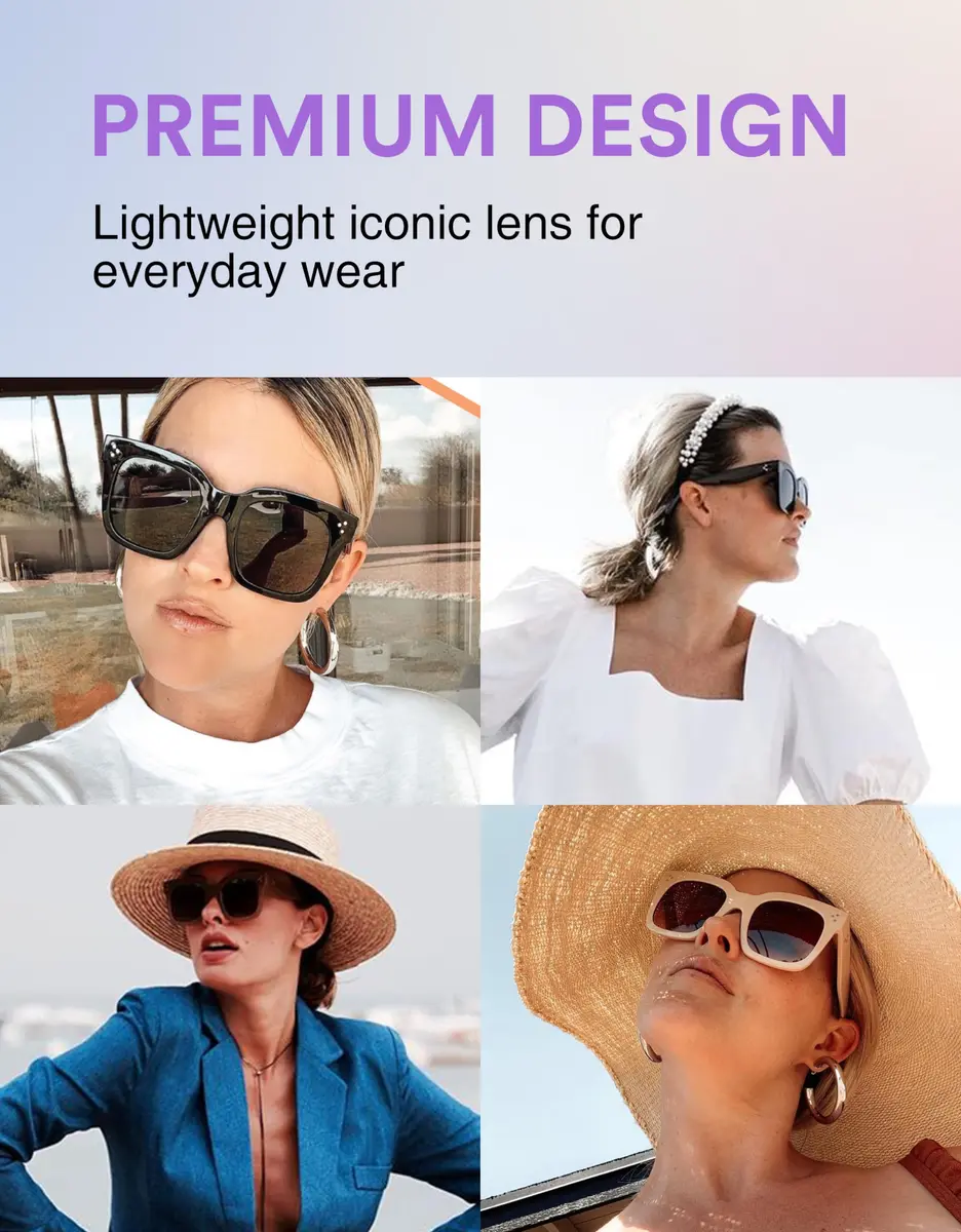 zeroUV Oversized Retro Square Sunglasses for Women 50mm UV400 Gradient Grey Black - view 4