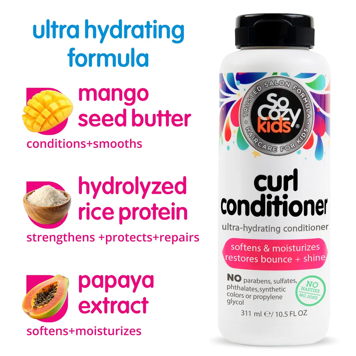 SO COZY Kids Curl Conditioner for Curly Hair 311ml (10.5 Fl Oz) | Ultra-Hydrating Detangler for Frizz Control - view 3