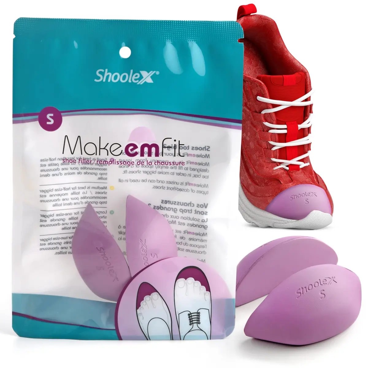 Shoolex Make Em Fit Shoe Filler Small | Memory Foam Toe Cushion Inserts for Too Big Shoes (1 Pair) - main product image