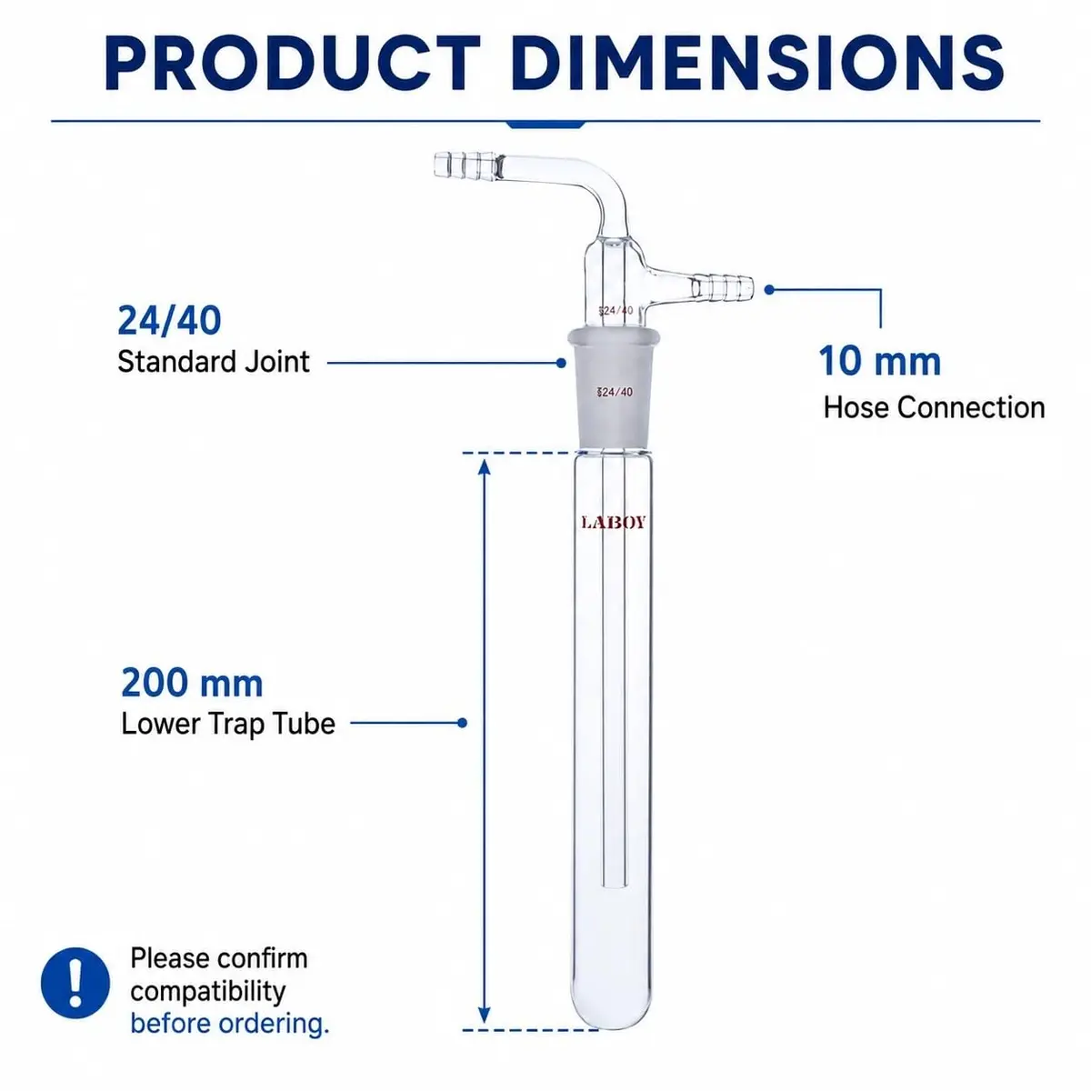 Laboy Two-Piece Vacuum Cold Trap 24/40 Joint 200mm | Borosilicate Glass, 10mm Barbs - view 3