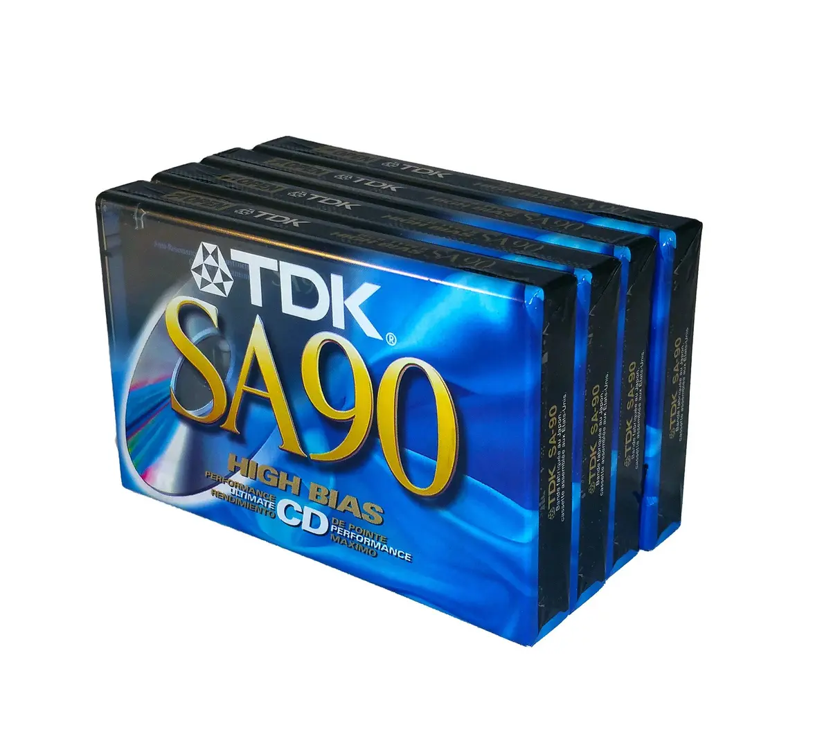 TDK SA 90 High Bias Cassette Tapes 4 Pack | Ultimate CD Performance - main product image