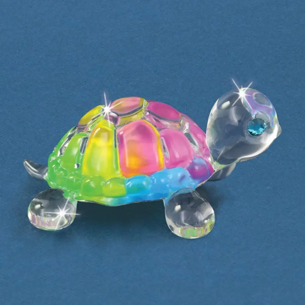 Glass Baron Rainbow Snow Cone Small Turtle Figurine with Crystal | Handcrafted Glass Decor, Rainbow Colors, Swarovski Eyes - main product image