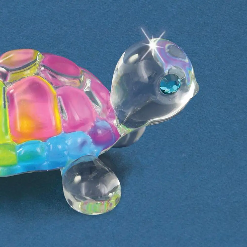 Glass Baron Rainbow Snow Cone Small Turtle Figurine with Crystal | Handcrafted Glass Decor, Rainbow Colors, Swarovski Eyes - view 2
