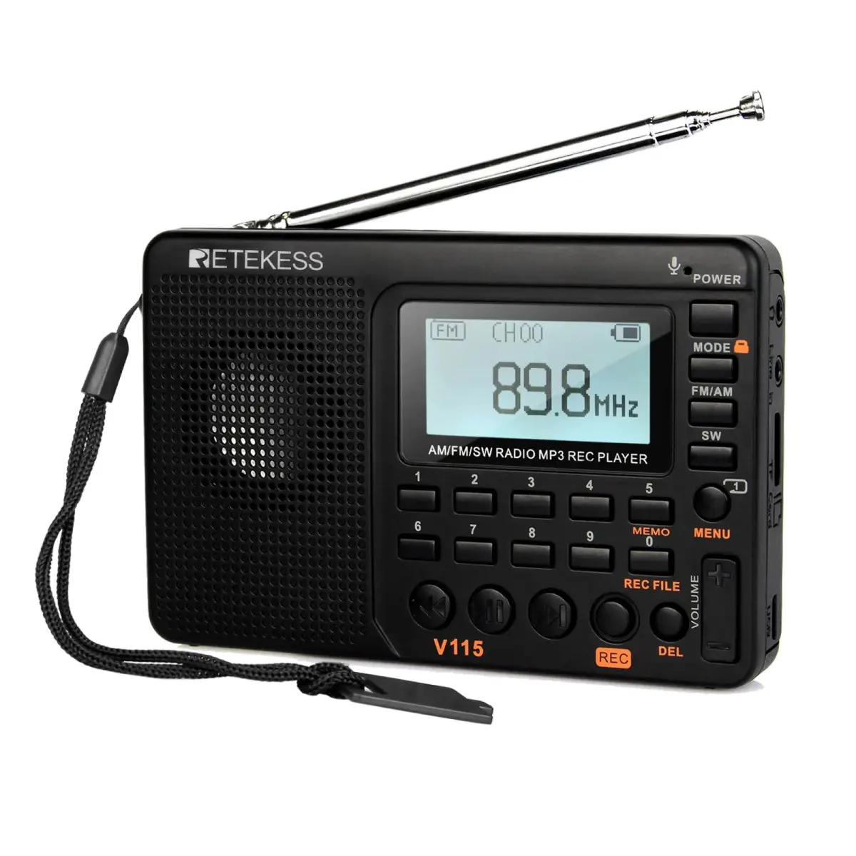 Retekess V115 Shortwave Radio, AM FM Digital Receiver with MP3 Player & Recorder | 1000mAh Rechargeable Battery, 100 Presets, Bass Speaker - main product image