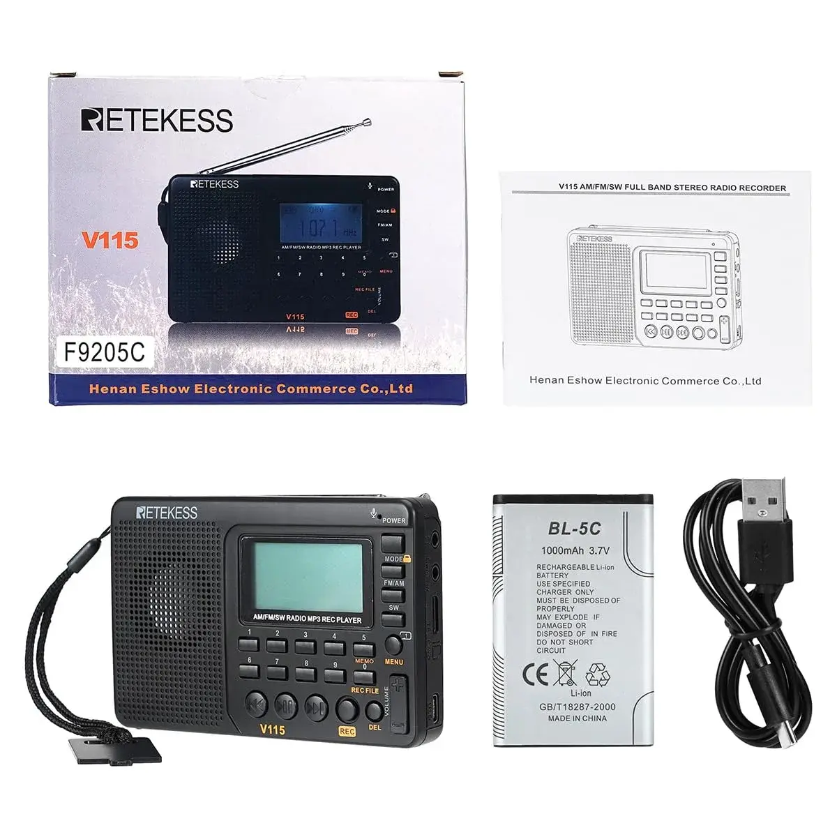 Retekess V115 Shortwave Radio, AM FM Digital Receiver with MP3 Player & Recorder | 1000mAh Rechargeable Battery, 100 Presets, Bass Speaker - view 7