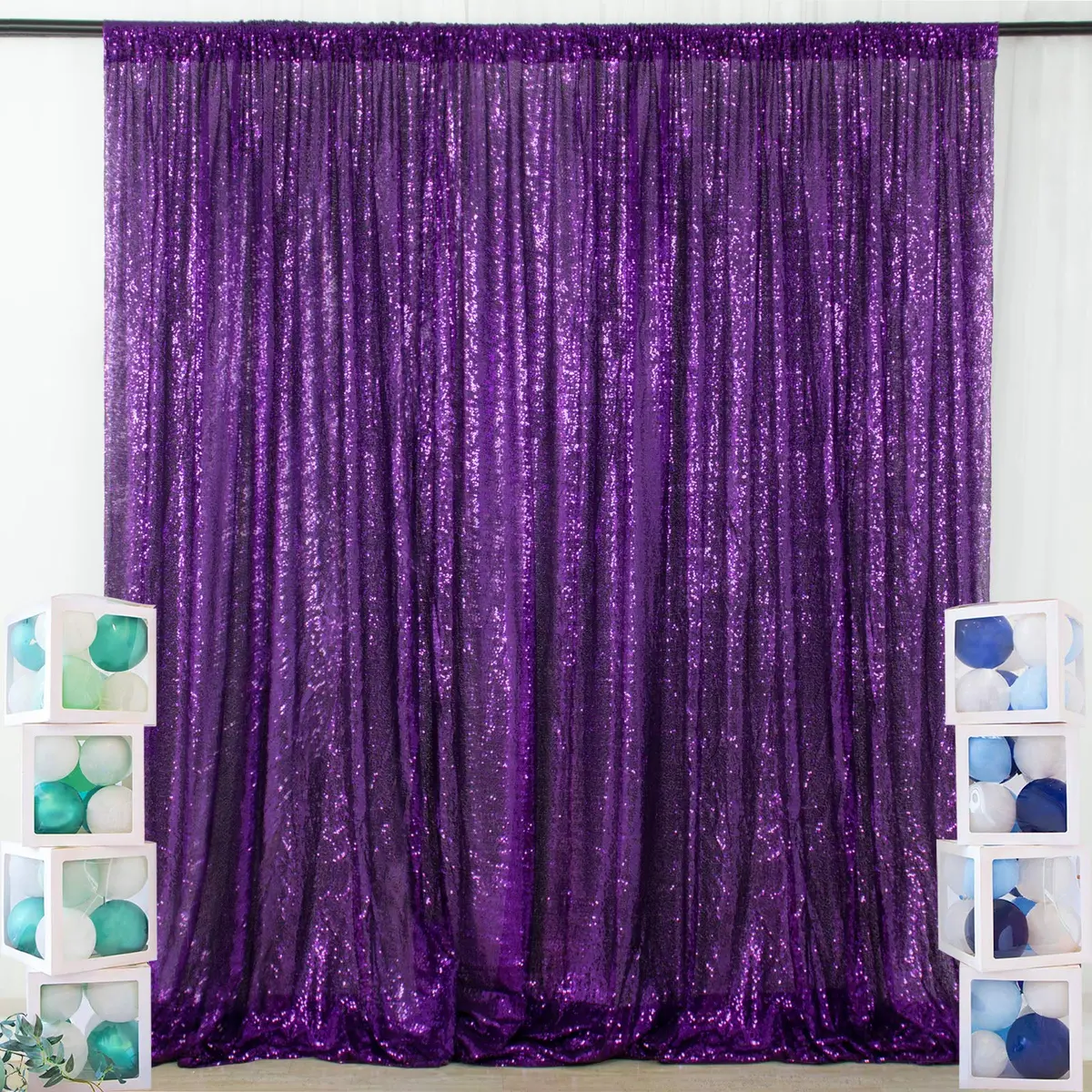 ShinyBeauty Sequin Backdrop Curtain 4FTx6FT | Purple Glitter Wedding & Event Decor - main product image