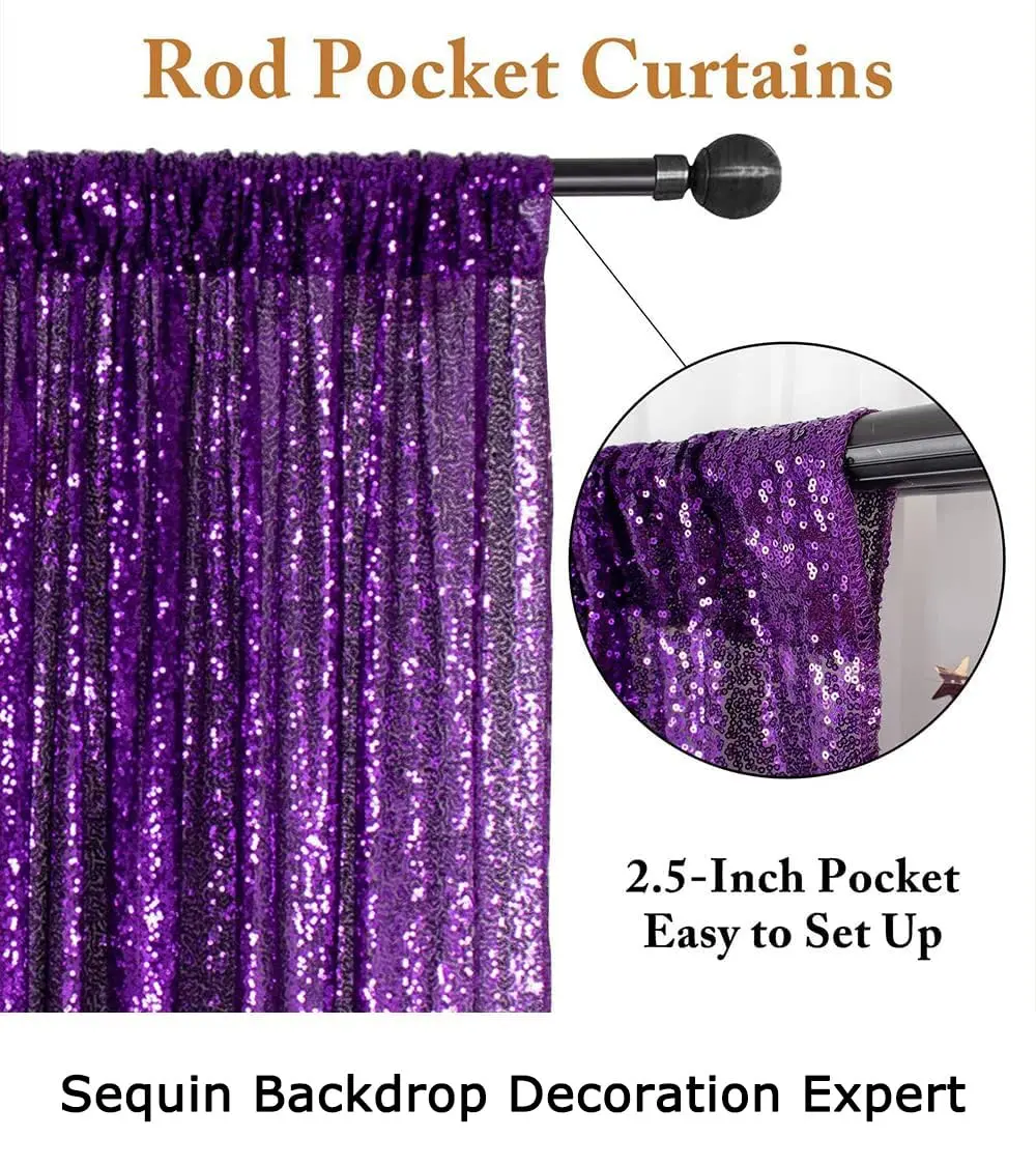 ShinyBeauty Sequin Backdrop Curtain 4FTx6FT | Purple Glitter Wedding & Event Decor - view 6