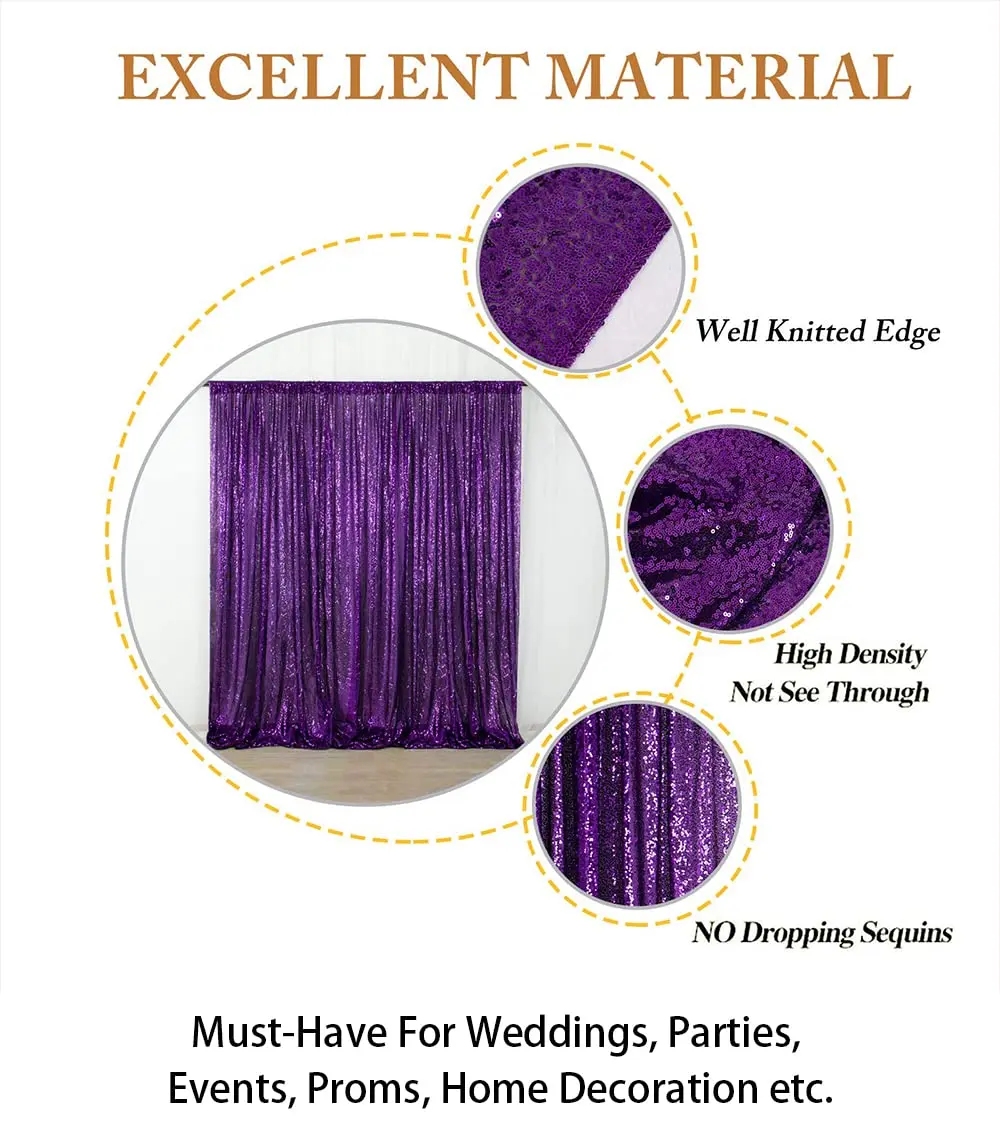 ShinyBeauty Sequin Backdrop Curtain 4FTx6FT | Purple Glitter Wedding & Event Decor - view 3