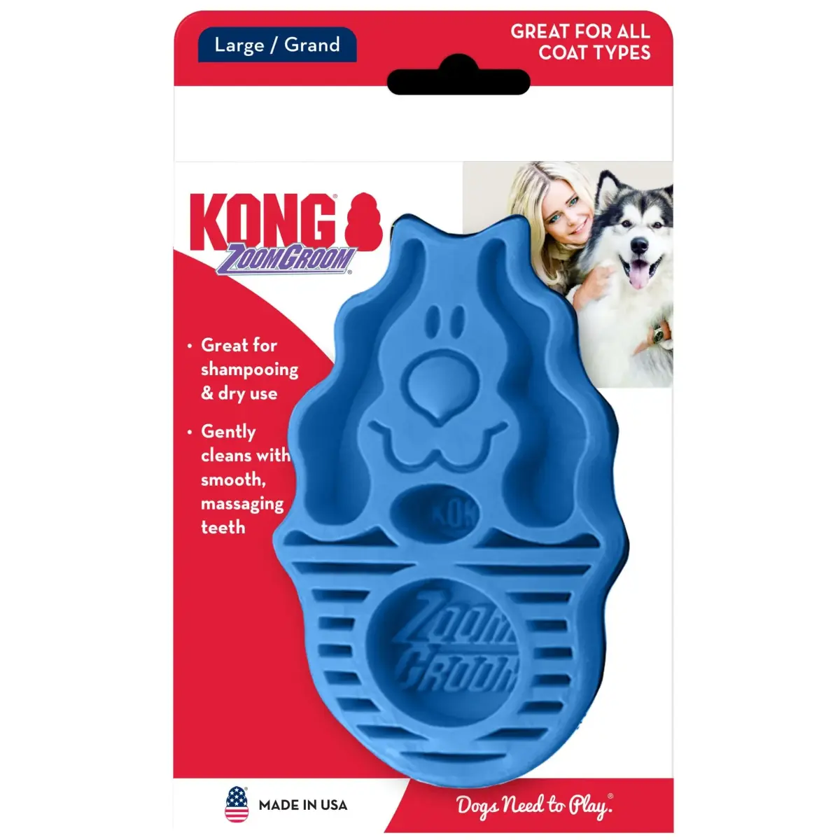 KONG ZoomGroom Dog Brush Blue | Massages Skin & Stimulates Oil Production - main product image